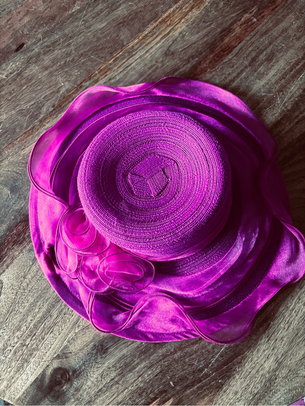 Women’s Elegant Hot Pink Floral Accent Wide-Brim Hat - Picture 2 of 2